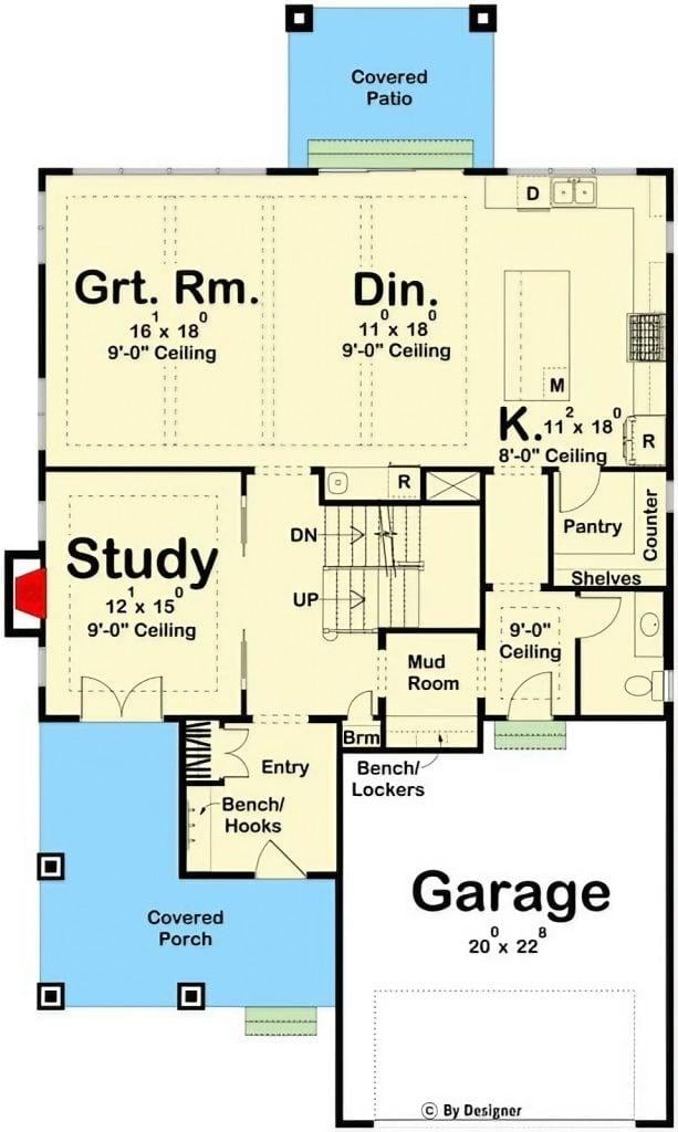 Open-Concept Floor Plan with Great Room and Study