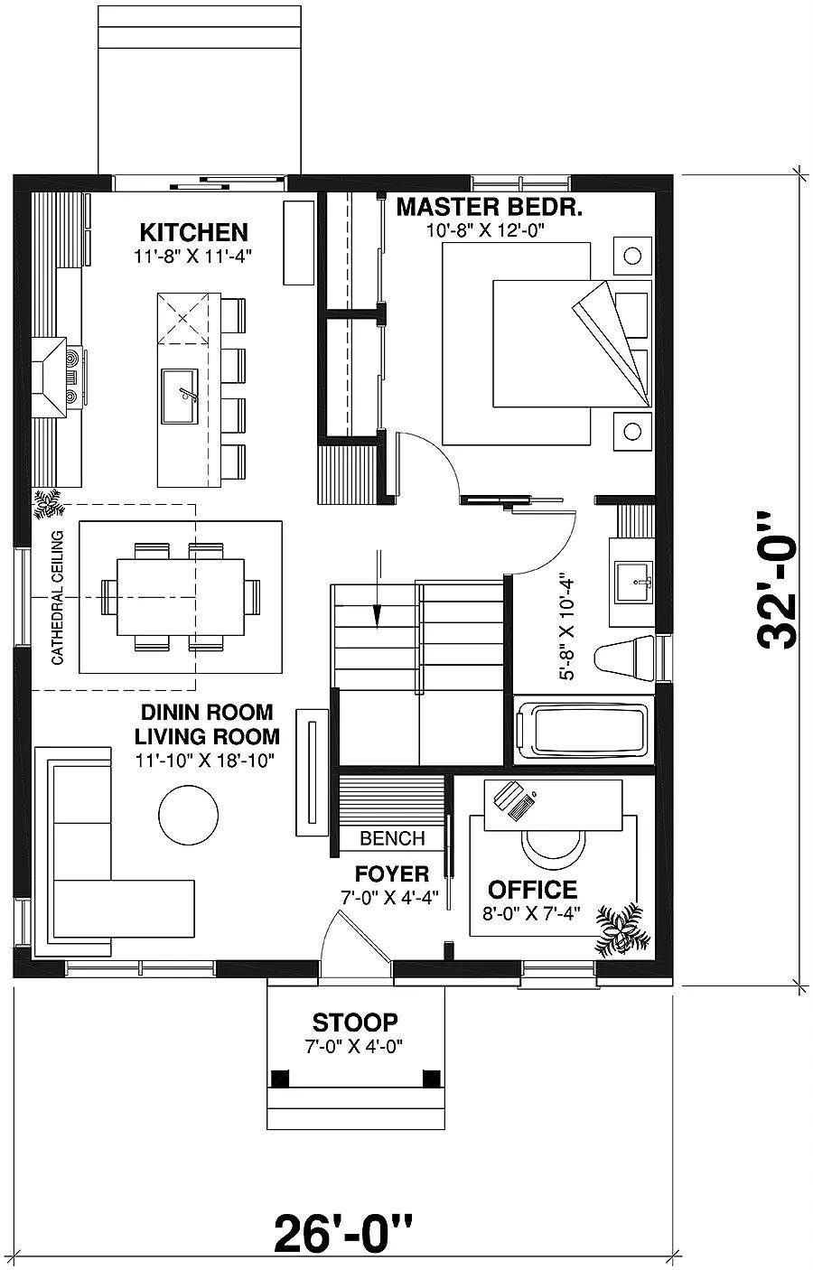 Compact Floor Plan with a Versatile Office Space