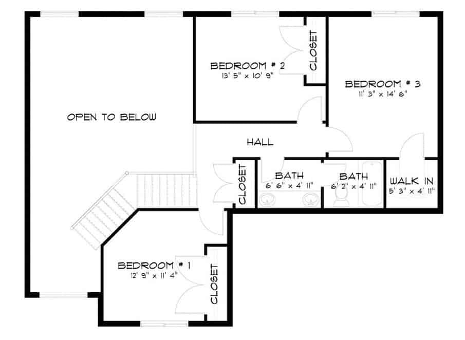 Explore the Smart Layout of This Three-Bedroom Upper Floor Plan