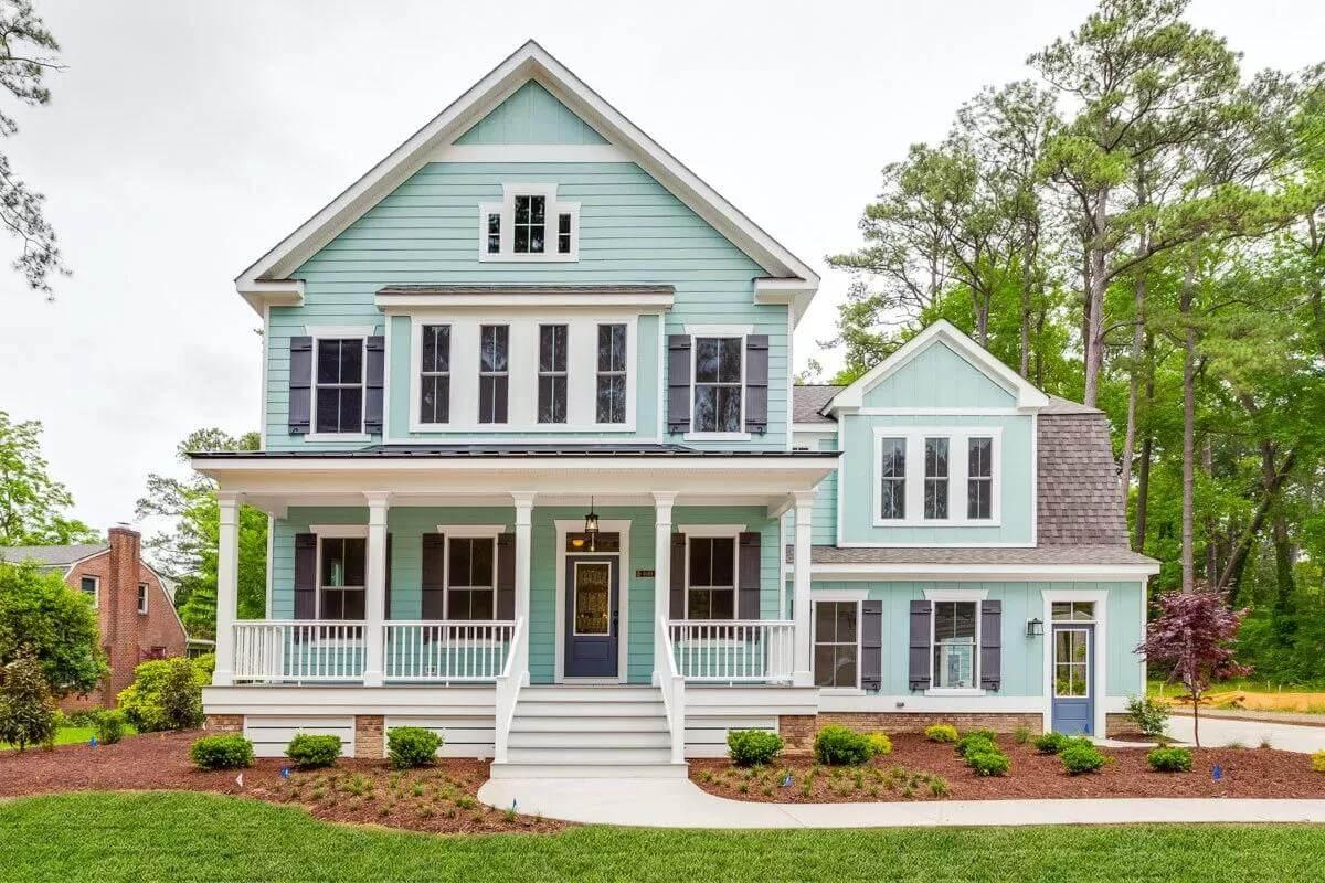 Take in the Classic Charm of This Two-Story Blue Facade