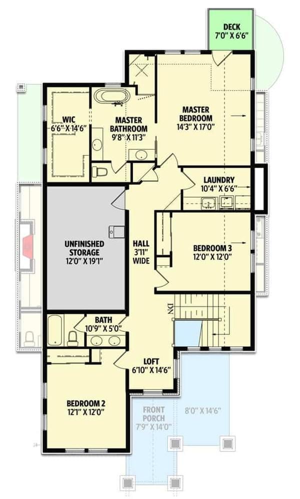 Explore the Versatile Upper Floor Plan with Unfinished Storage Space