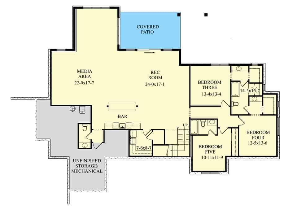 Explore This Spacious Basement Layout Featuring a Media Area and Bar