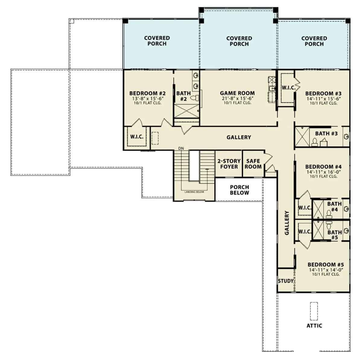Explore the Versatile Second Floor with Game Room and Covered Porches