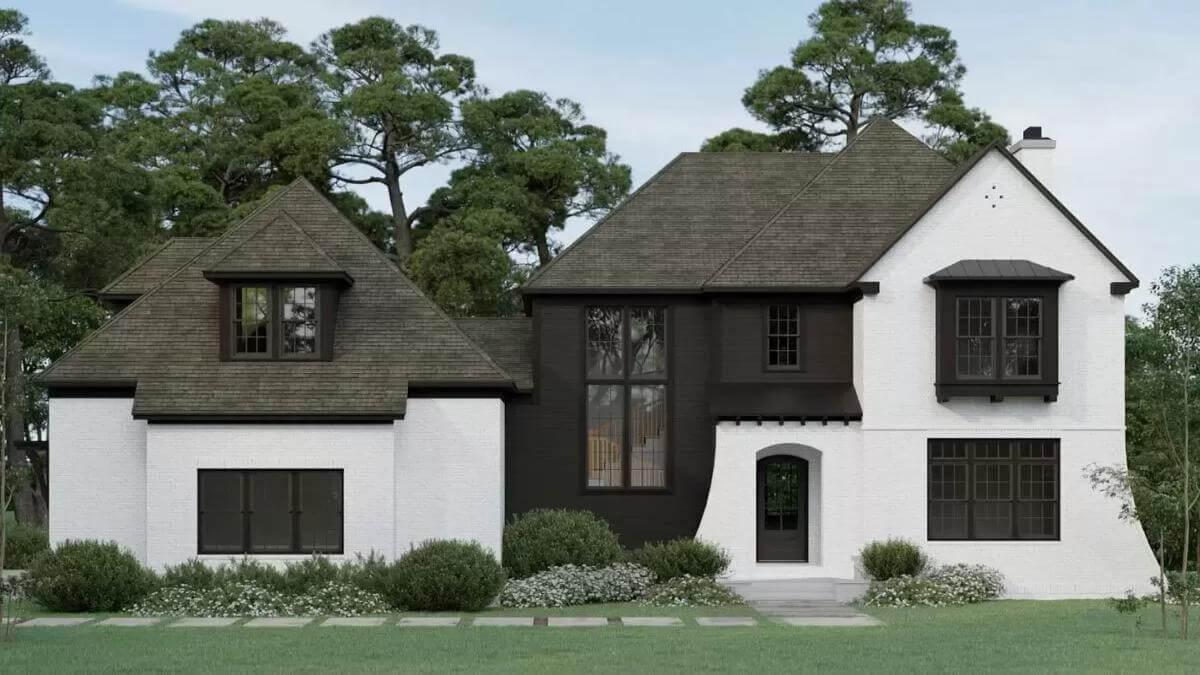 Classic Tudor Home with Striking Dark Accents