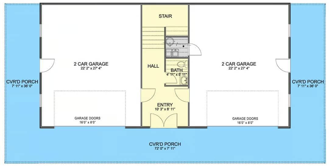 Explore the Dual Garage Floor Plan with a Central Staircase