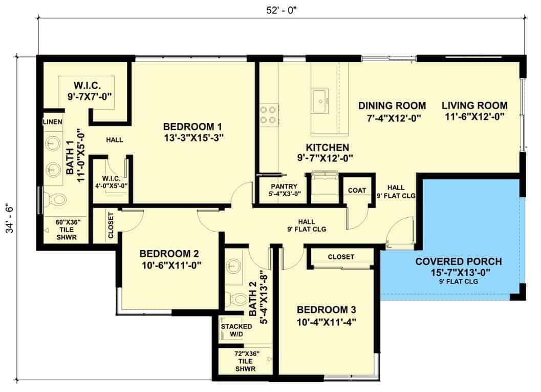 Explore This Thoughtfully Designed 3-Bedroom Floor Plan with a Covered Porch