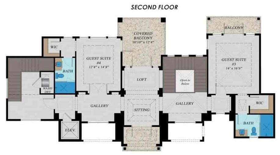 Explore the Versatile Second Floor with Dual Guest Suites and Balconies