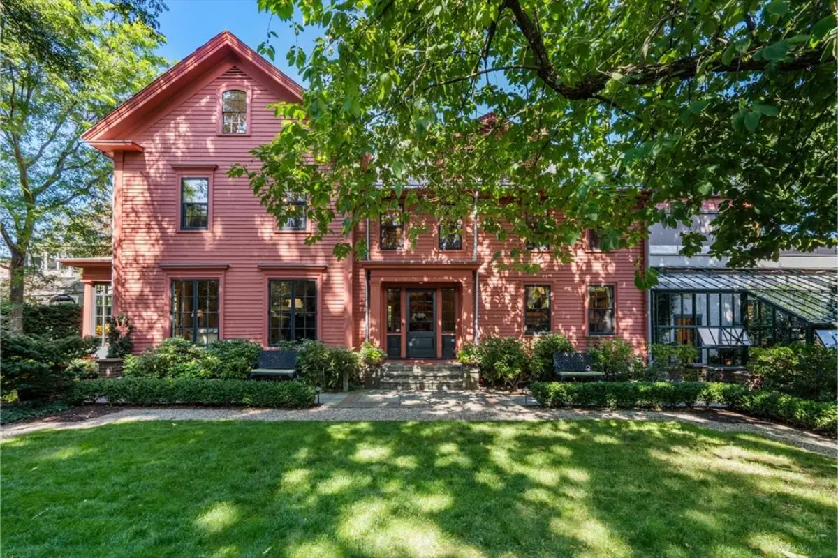 This $12,000,000 Harvard Square property, built in 1854, offers 5,376 sq ft with 5 bedrooms, 6 baths, and luxurious renovations across two landscaped parcels. T