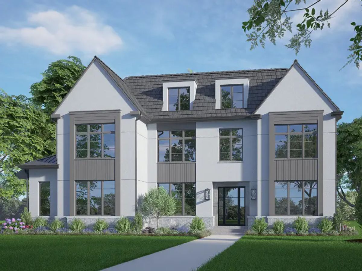 This home in Kenilworth is listed at $5,275,000. This custom-built home in East Kenilworth spans 8,300 square feet with six bedrooms and eight bathrooms, designed with a timeless brick and stucco exterior, slate roof, and a three-car attached garage.