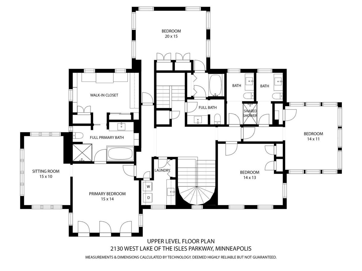 Upper level floor plan of a house at 2130 West Lake of the Isles Parkway, Minneapolis.