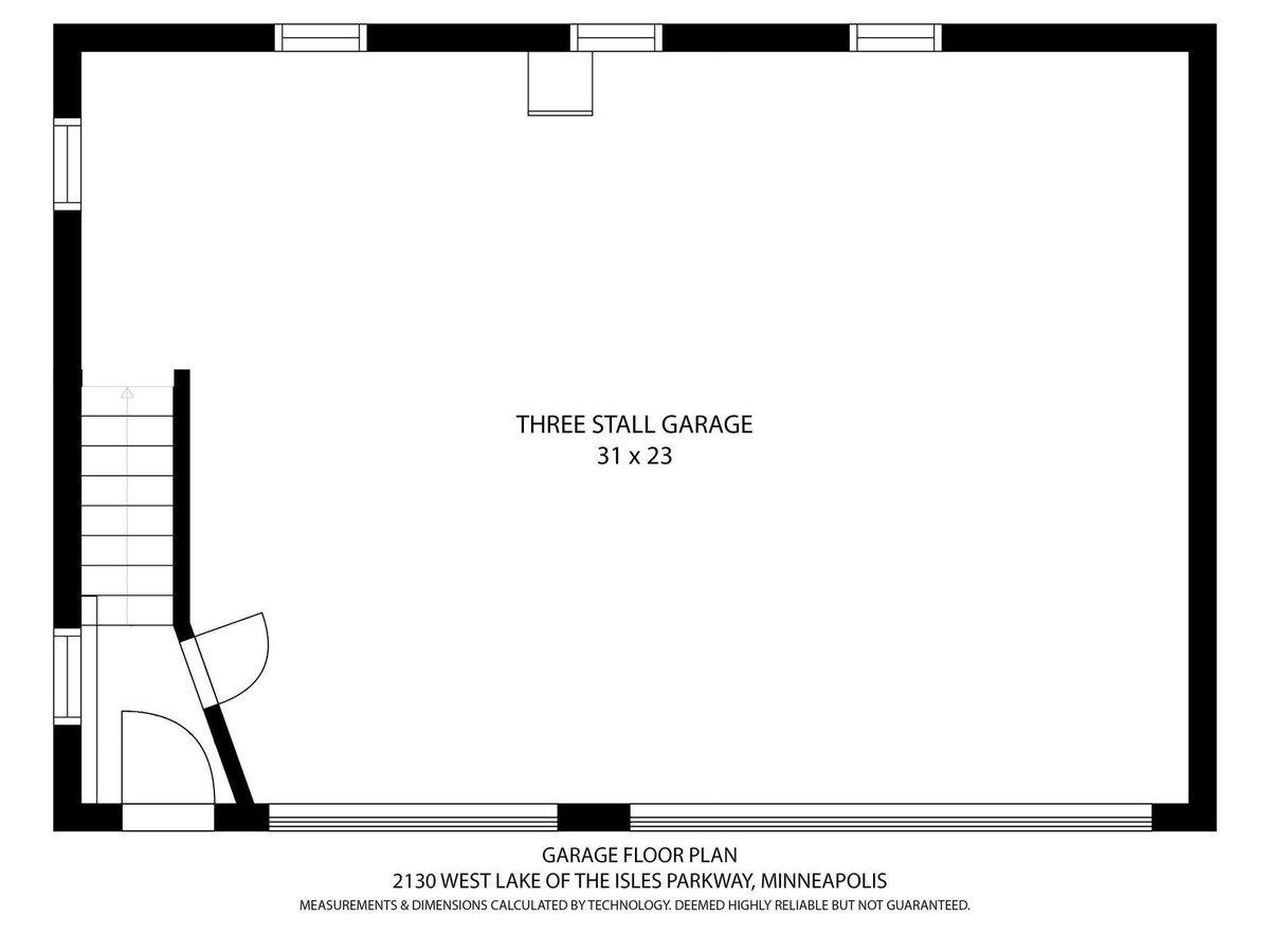 Garage floor plan for a three-stall garage at 2130 West Lake of the Isles Parkway, Minneapolis.