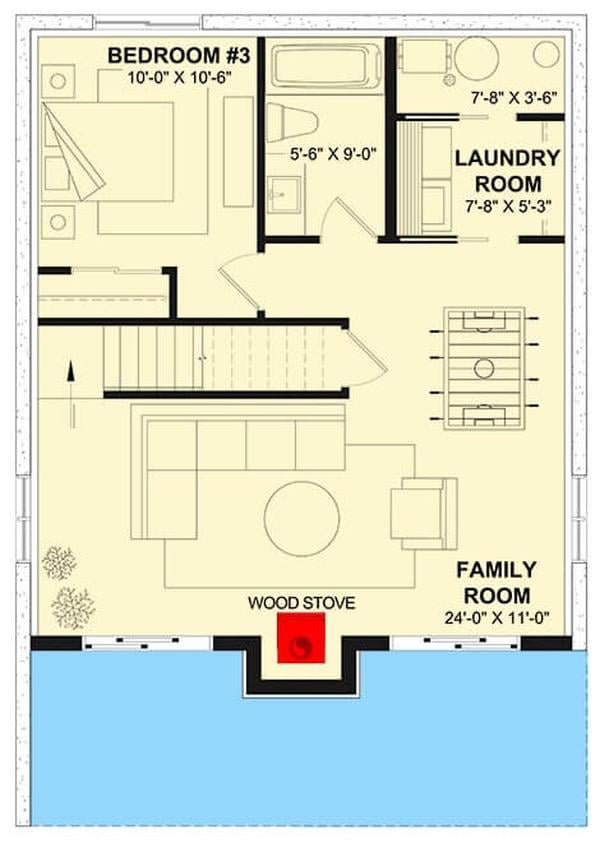 Cozy Basement Floor Plan with Wood Stove
