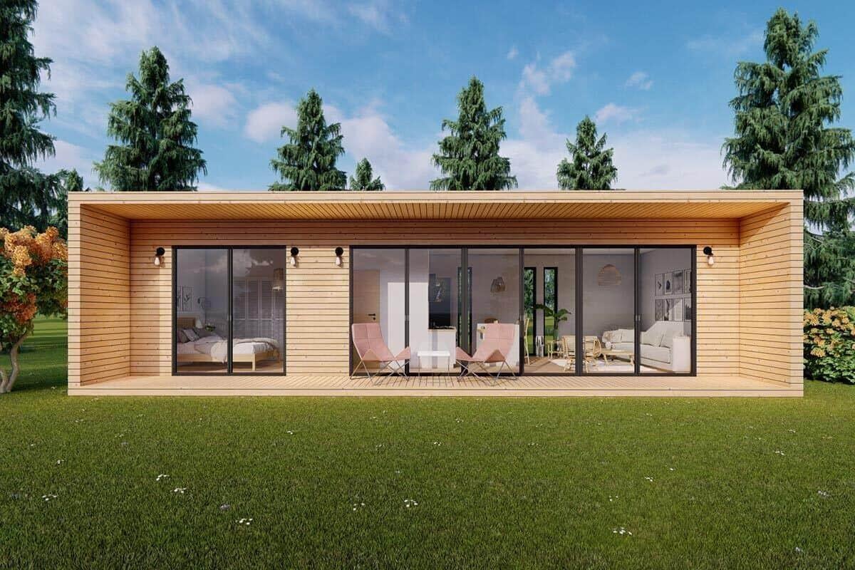 Explore This Compact Wooden Retreat with Full-Height Glass Doors