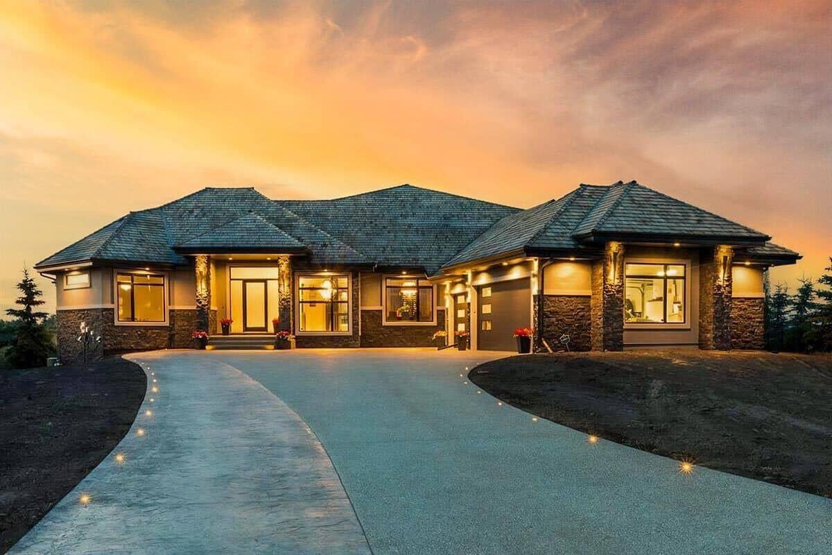 Stunning Evening Glow on this Stone and Stucco Ranch Home