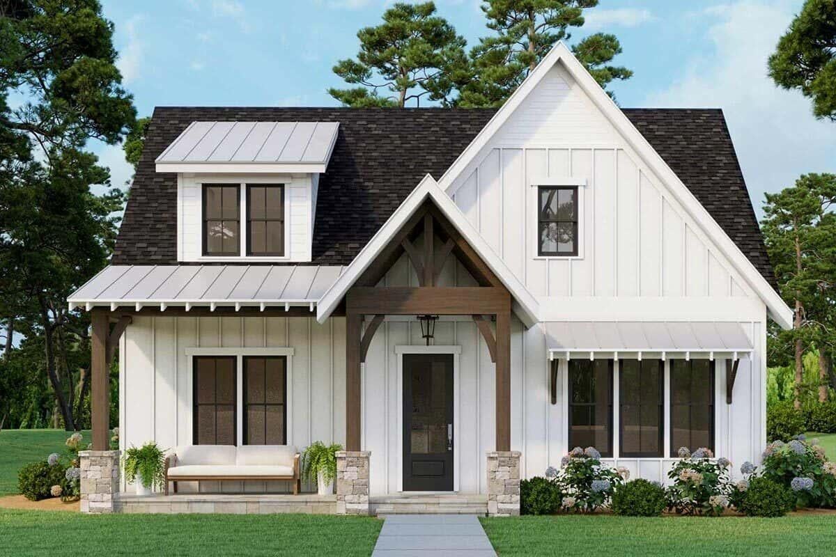 Charming Cottage with a Gable Roof and Inviting Front Porch