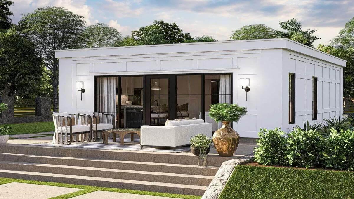 Modern Patio Oasis with Sleek Lines and Greenery