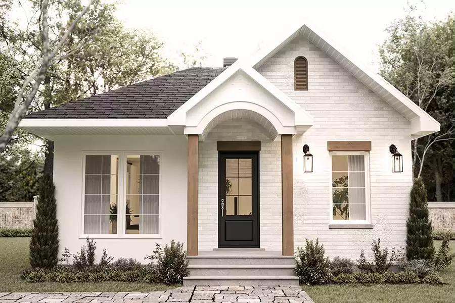 Charming Cottage Front with a Welcoming Arched Entryway
