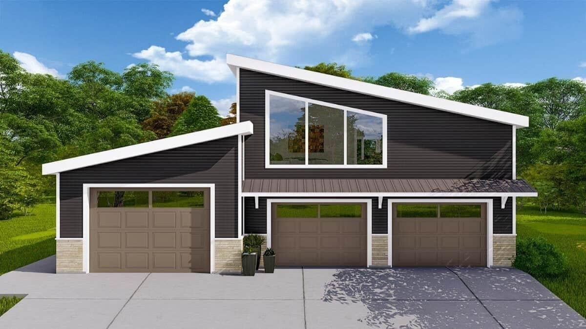 Explore This Sleek Split-Level Home with Bold Rooflines