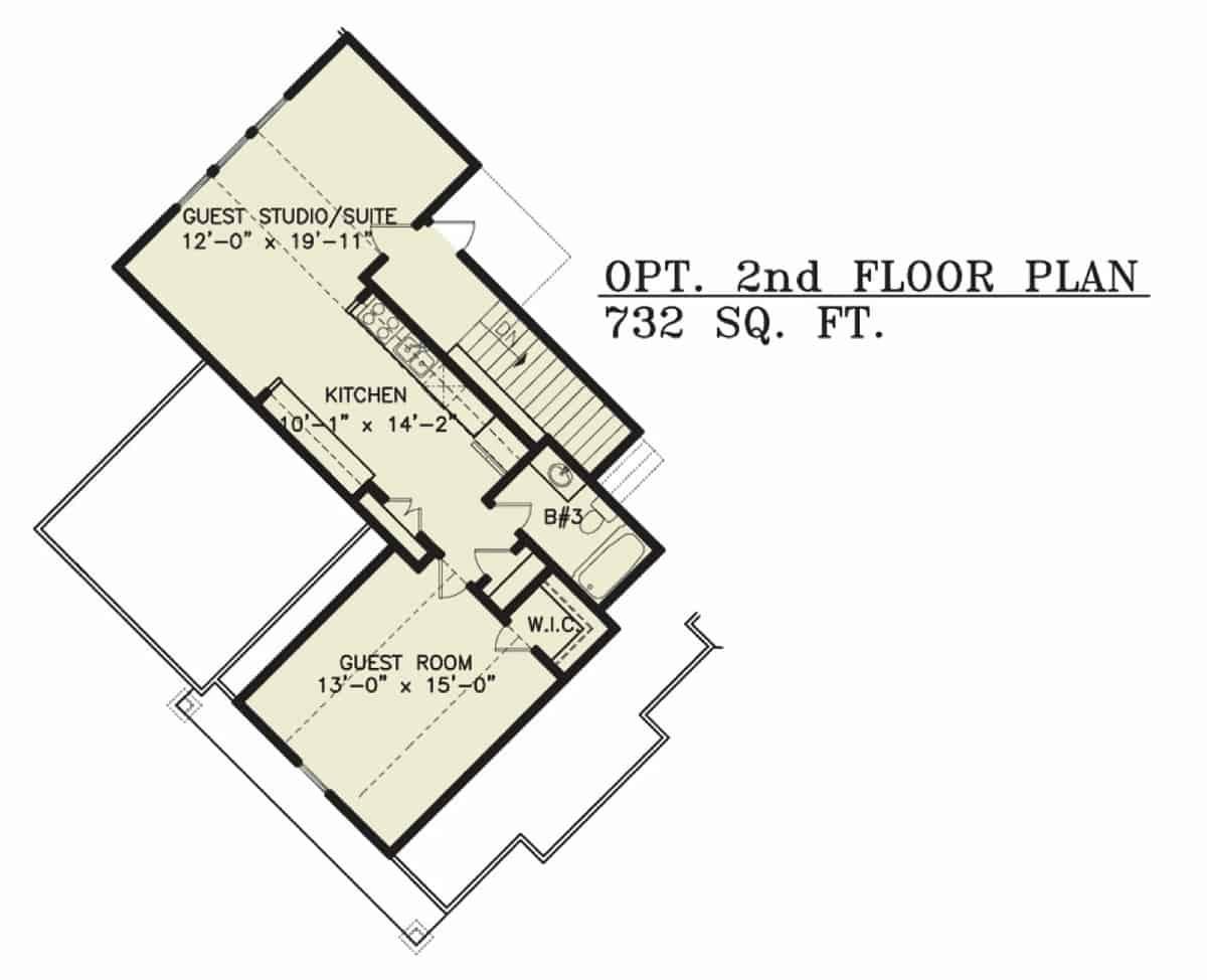 Explore the Versatile Guest Suite in This 732 Sq. Ft. Second Floor Plan