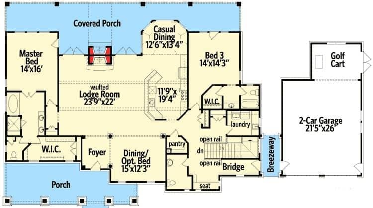 Explore the Open-Concept Layout with a Vaulted Lodge Room