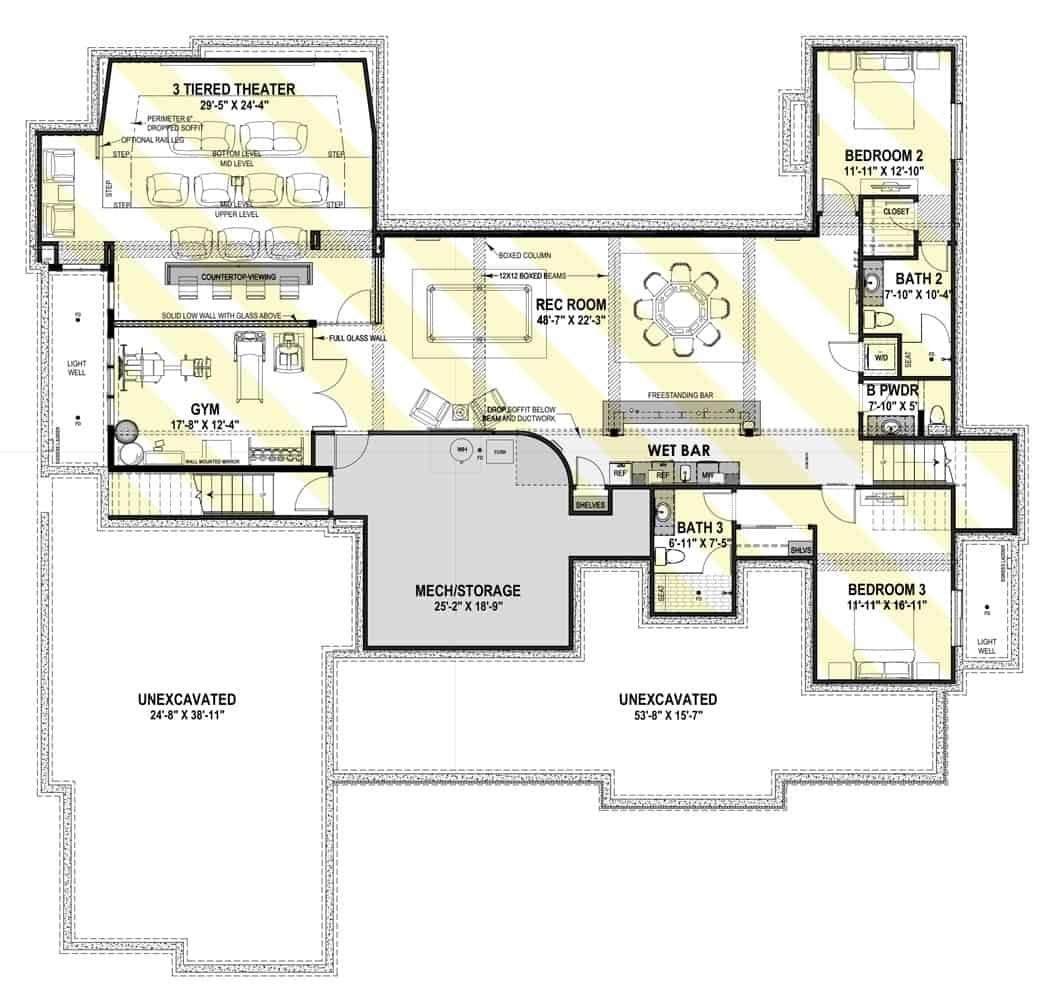 Explore the Basement Floorplan with Home Theater and Wet Bar