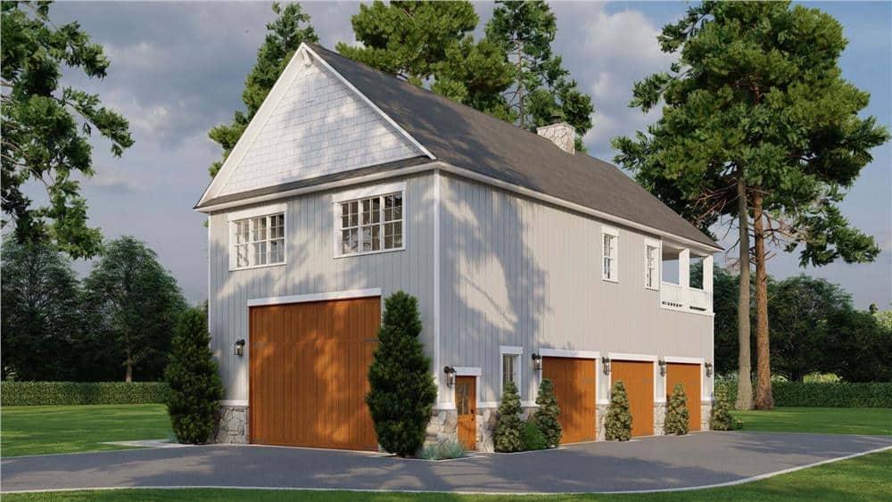 Check Out This Classic Carriage House with Four Wooden Garage Doors