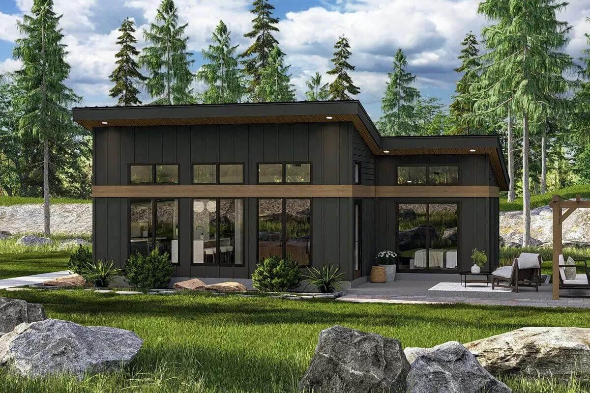 Modern Cabin with Striking Angular Rooflines in a Forest Setting