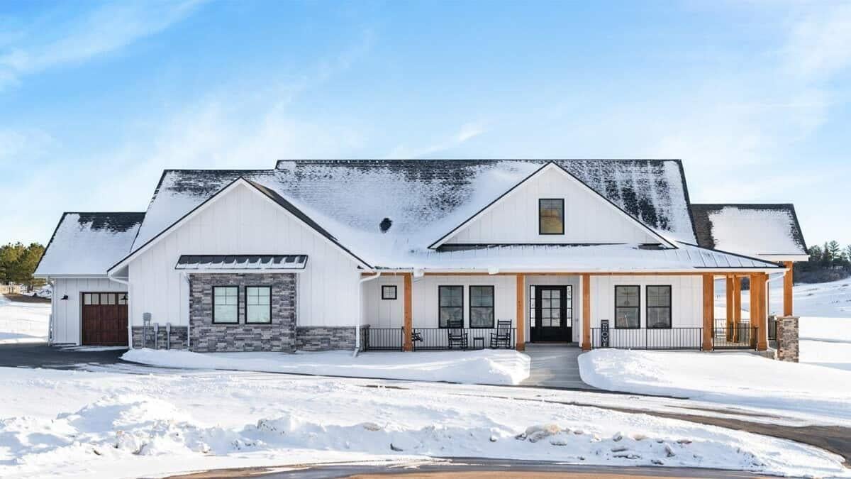Snowy Ranch with Stone and Wood Accents You Can