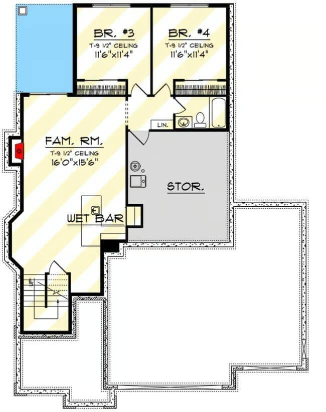 Discover This Basement Floor Plan with a Wet Bar Feature