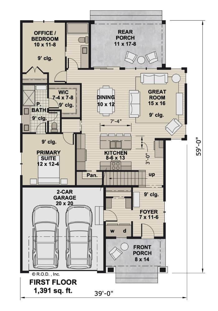 A Thoughtfully Designed First Floor with Rear Porch and Office Space