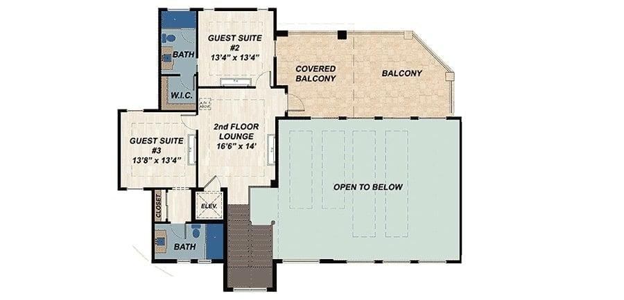 Explore the Spacious Second-Floor Lounge with Dual Guest Suites
