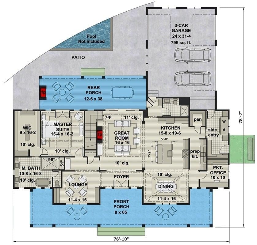 Explore the Expansive Floor Plan with a Front and Rear Porch