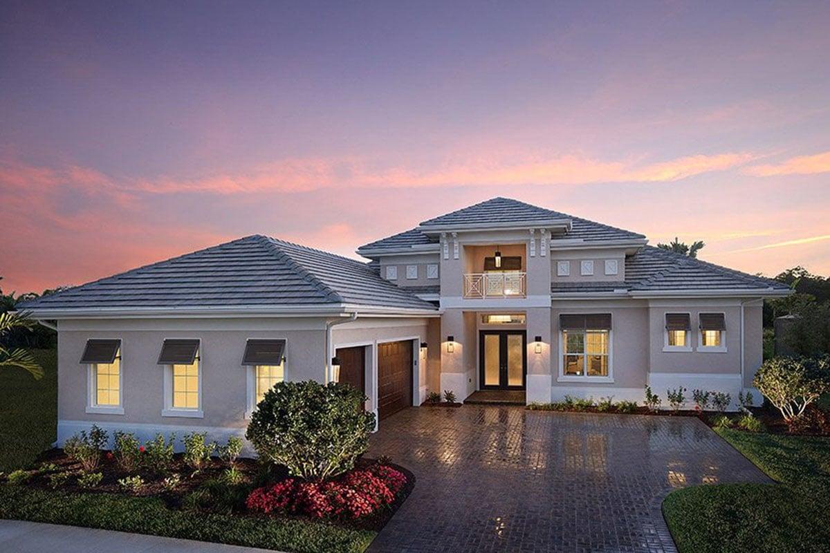 A Modern Home with a Striking Tile Roof and Elegant Entryway