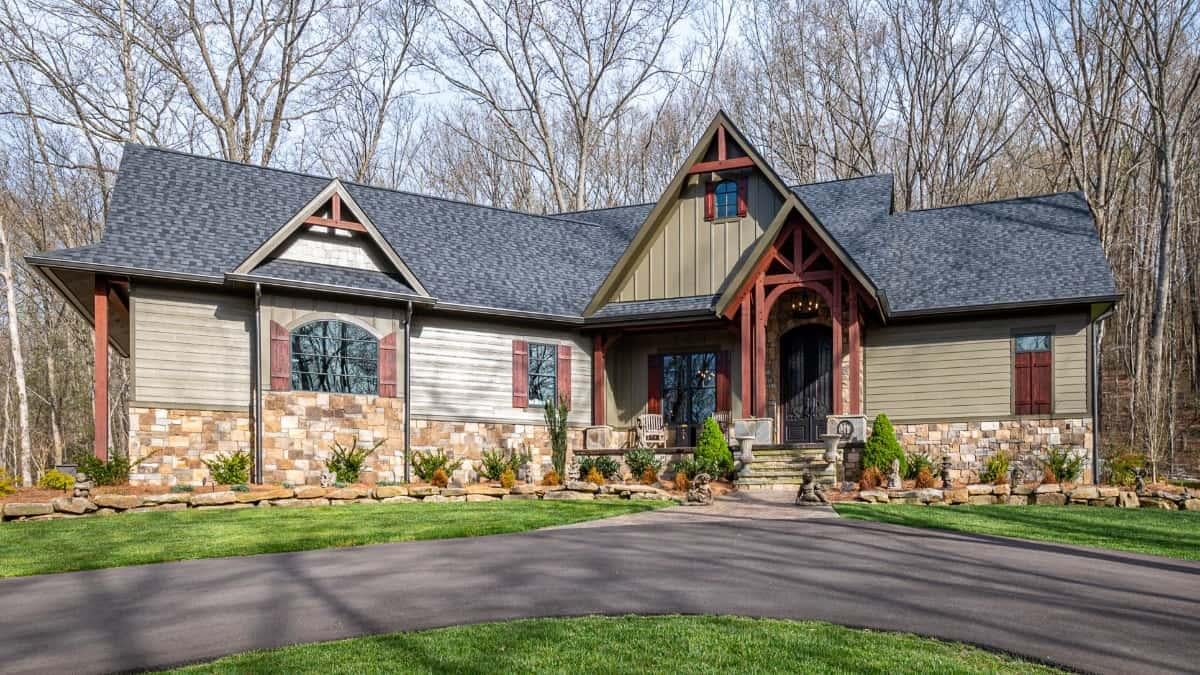 Rustic Craftsman Home with Striking Timber Frame Entryway