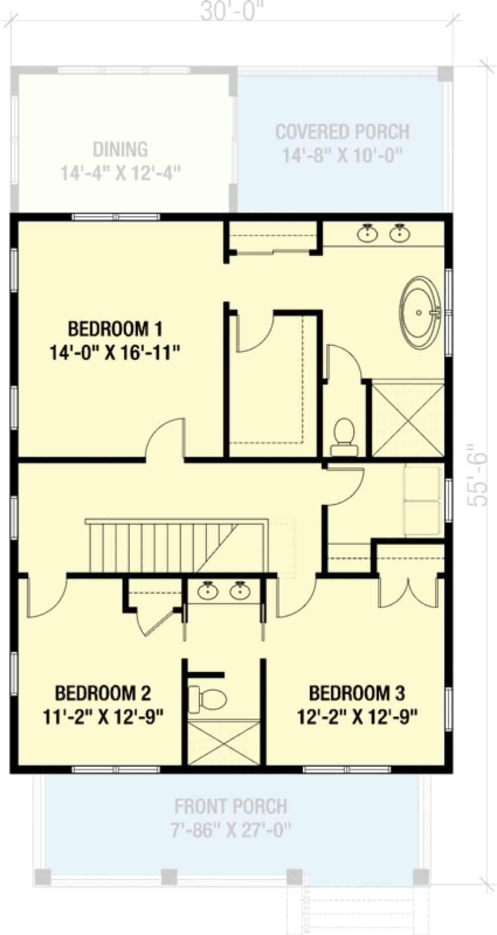Explore This Thoughtful Three-Bedroom Floor Plan with Dual Porches