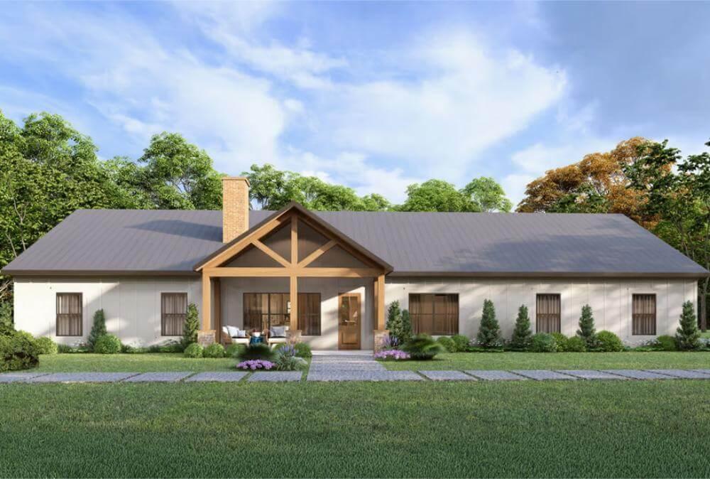 Admire the Timber Beams on This Modern Ranch Home