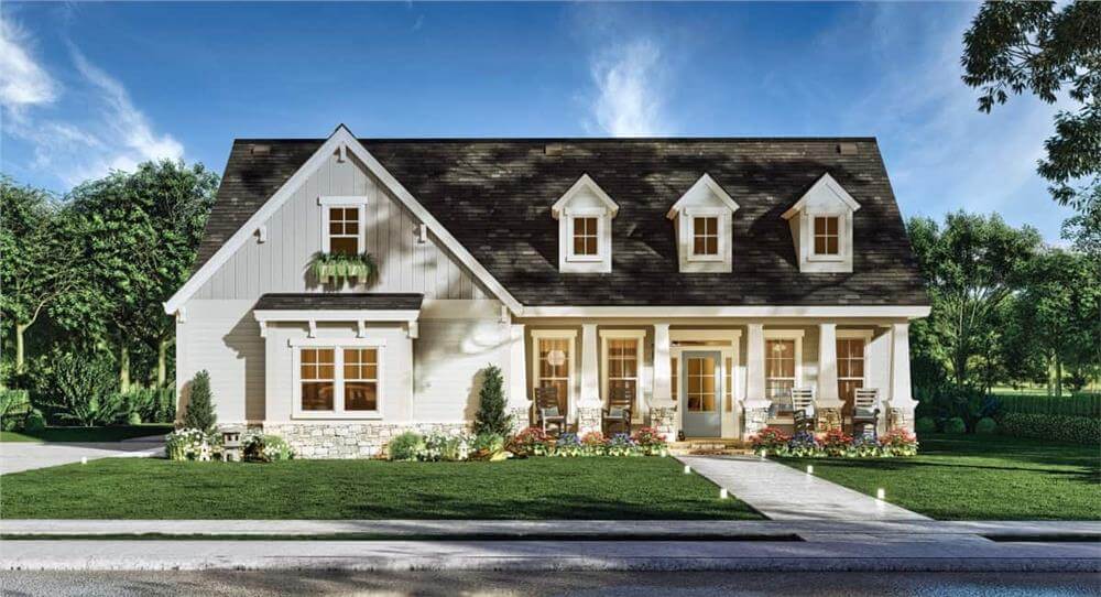 Craftsman-Style 3-Bedroom Home with 2-Car Side-Loading Garage and Covered Front Porch (Floor Plan)