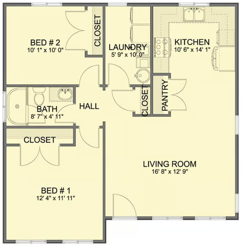 Compact Floor Plan with Efficient Kitchen and Laundry Layout