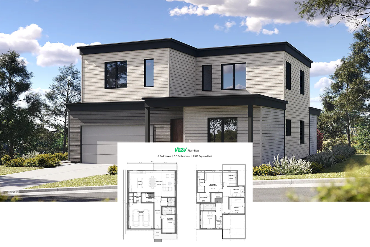 Contemporary-Style 5-Bedroom Home with Front Porch and 2-Car Garage (2,972 Sq. Ft. Floor Plan)