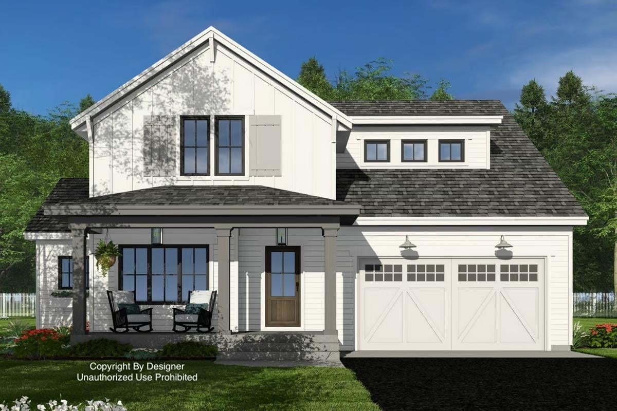 4-Bedroom Modern Farmhouse with Dual Porches and a Wet Bar (Floor Plan)