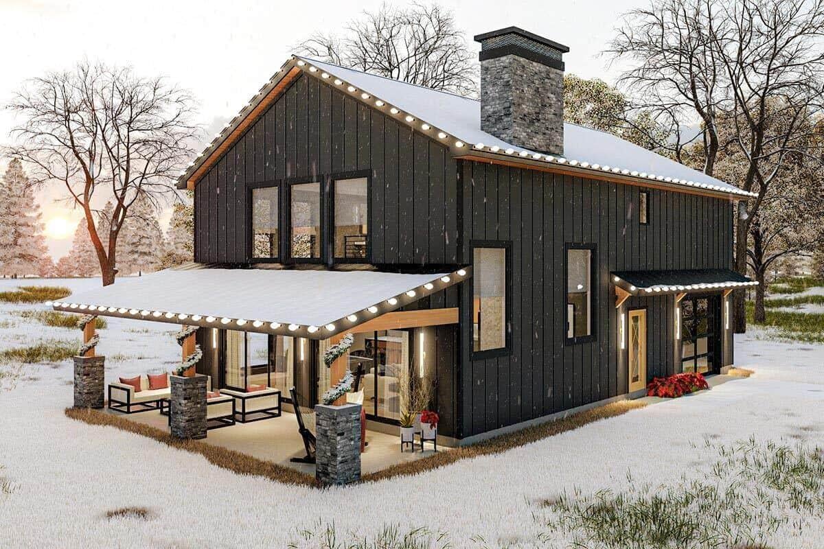 Cozy Winter Retreat with Wraparound Porch and Stone Accents