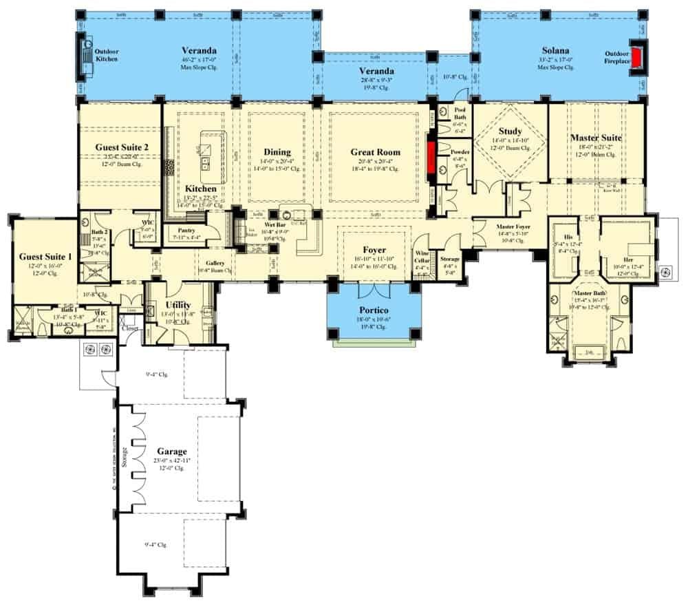 Expansive Floor Plan Highlighting Dual Verandas and Guest Suites