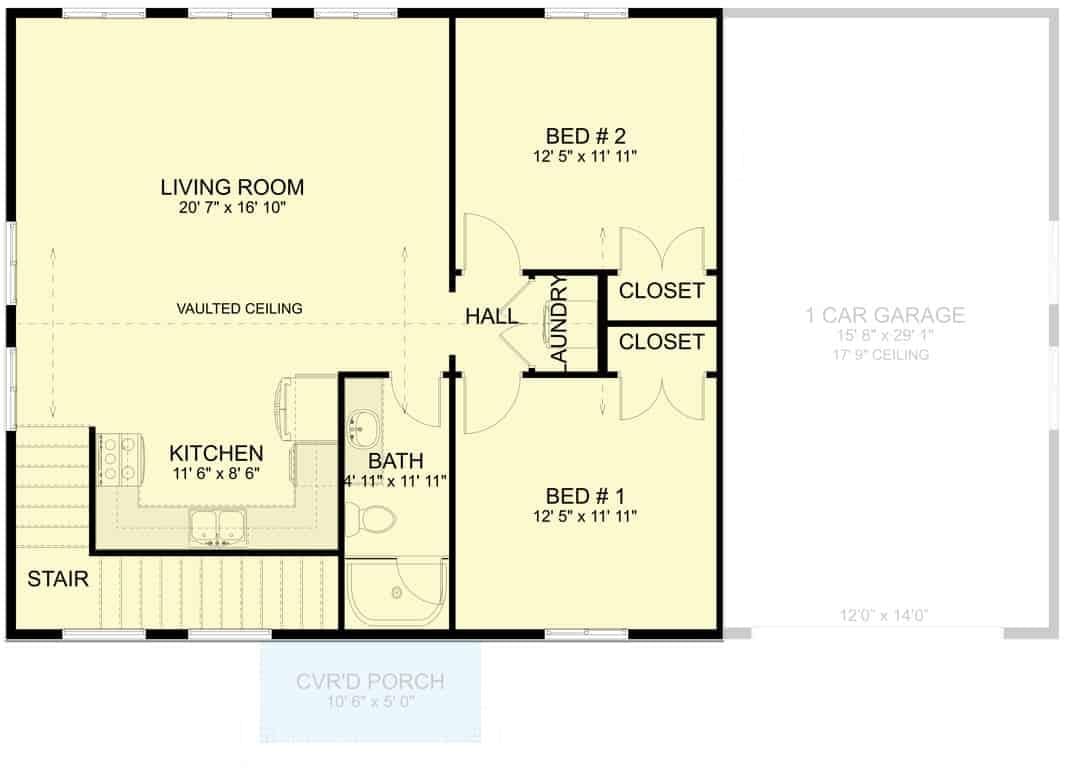 Explore This Efficient Floor Plan with Vaulted Ceiling Living Room