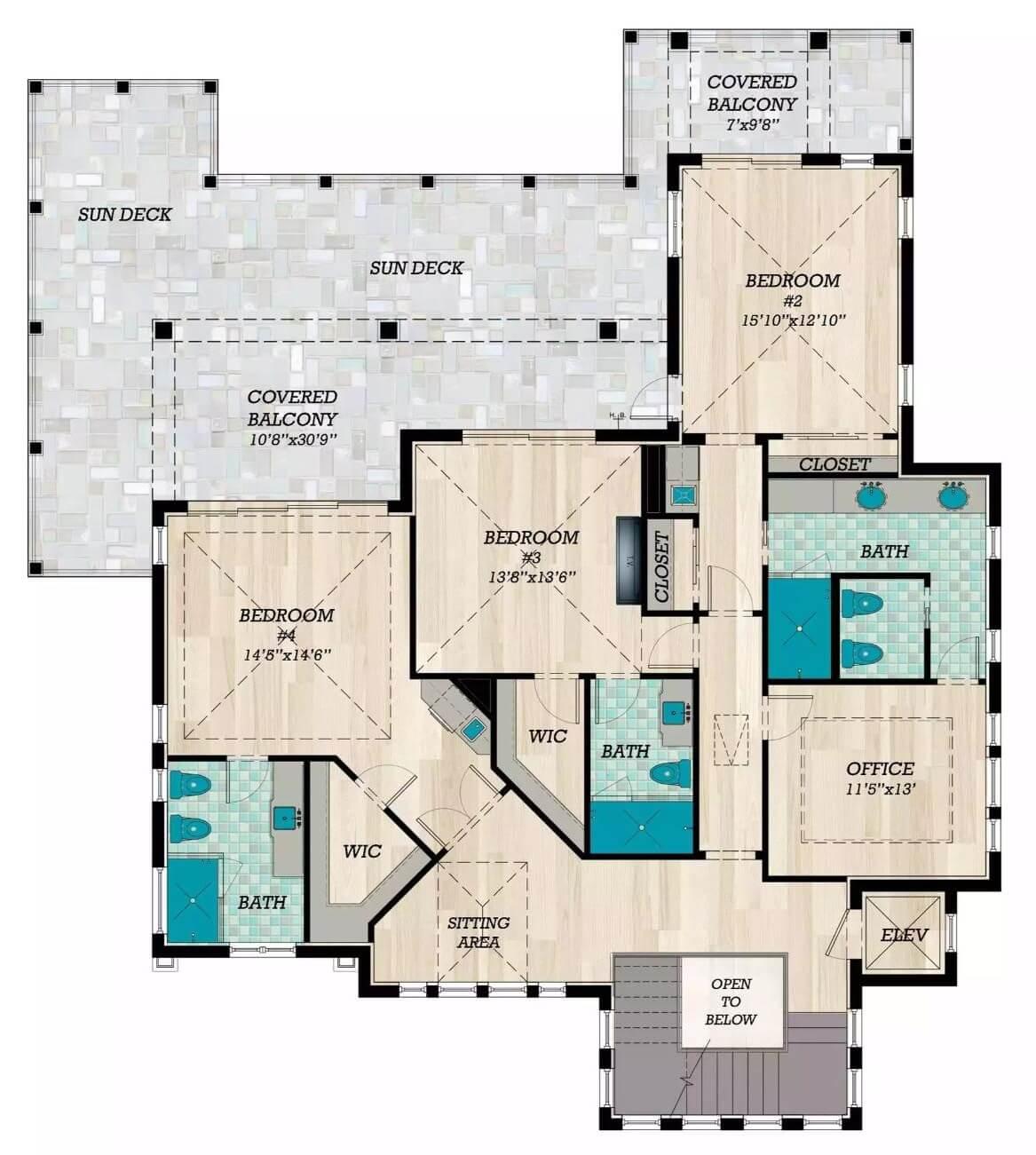 Explore the Expansive Sun Decks in This Multi-Bedroom Layout