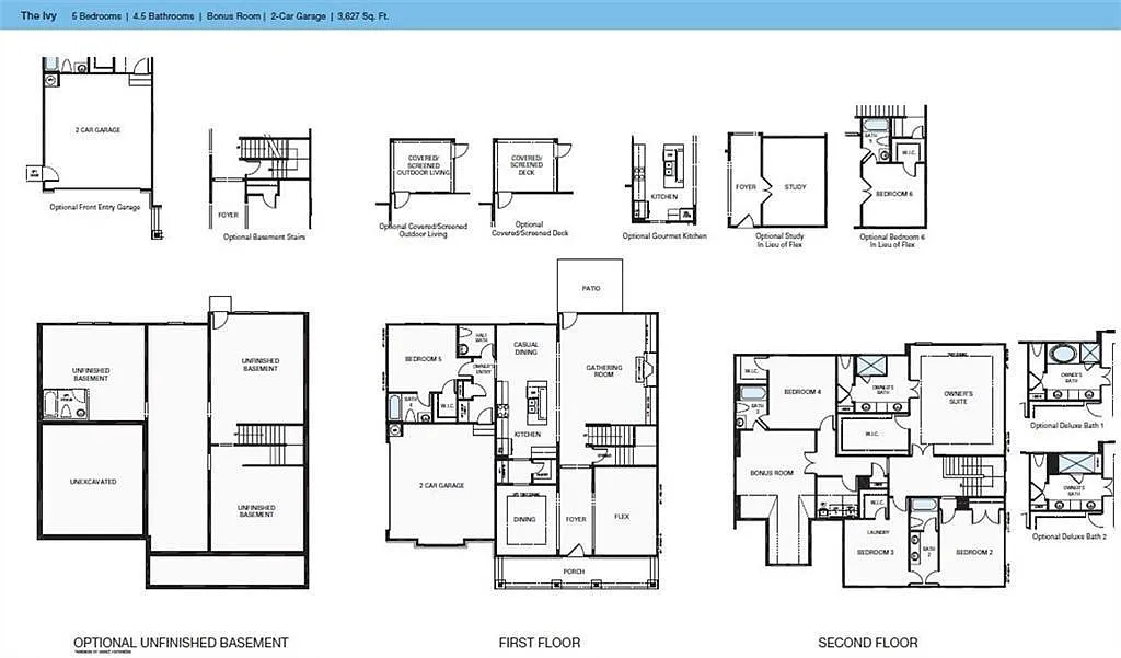 Traditional 5-Bedroom Home with Open Concept Living and Unfinished Basement (3,627 Sq. Ft. Floor Plan)