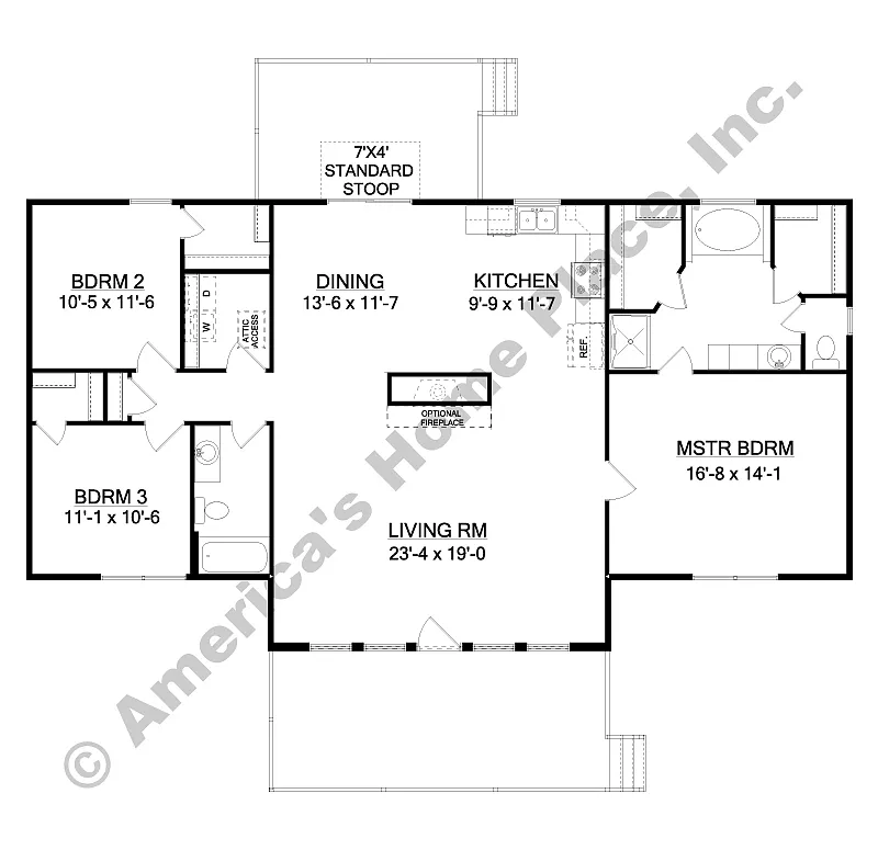Traditional 3-Bedroom Home with Deck and Front Porch (1,667 Sq. Ft. Floor Plan)