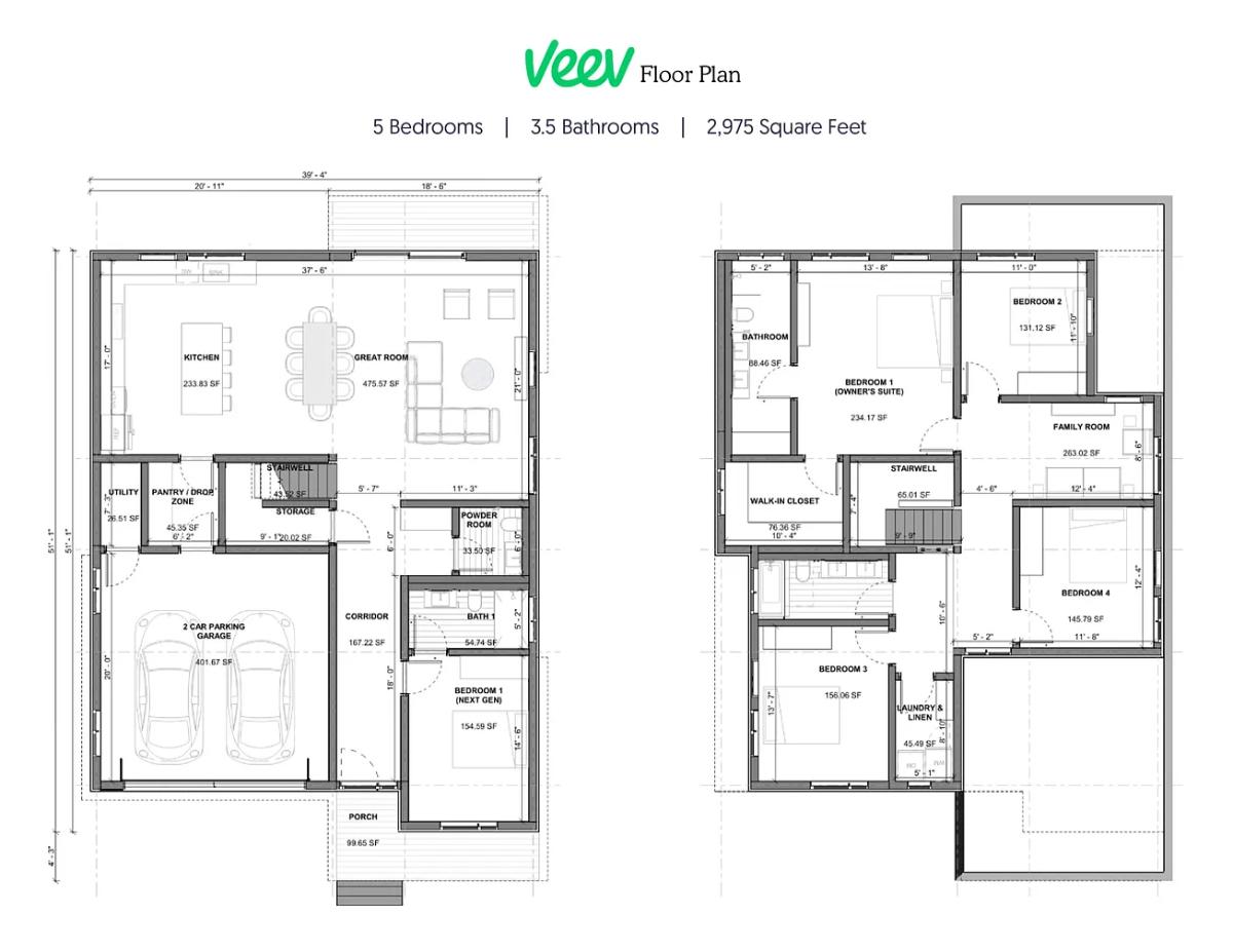 5-Bedroom Contemporary-Style Home with Loft and Front Porch (2,972 Sq. Ft. Floor Plan) 