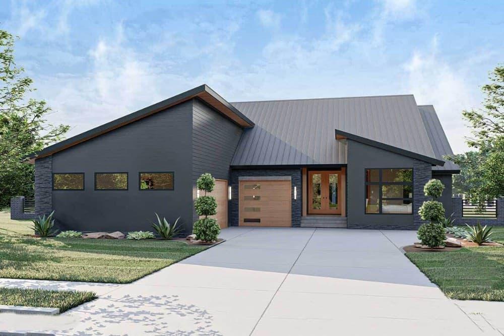 Sleek Modern Facade with Striking Angled Rooflines