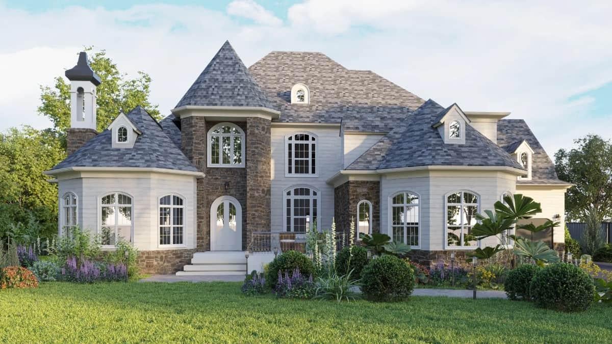 Timeless Elegance with Turrets in This Classic Stone and Stucco Home