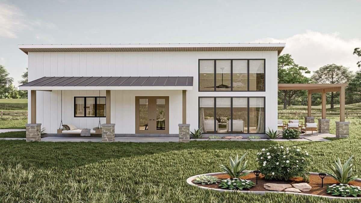 Contemporary Farmhouse with Striking Window Design
